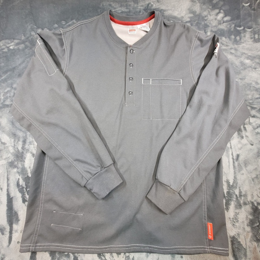 Bulwark FR iQ Series Henley Shirt Mens Large Grey Flame Resistant Westex QT40CH4